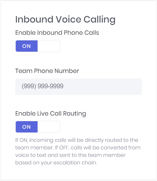 Live Call Routing Configuration