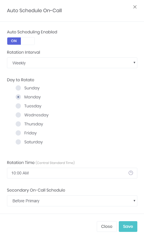 On-Call Auto Scheduling Configuration